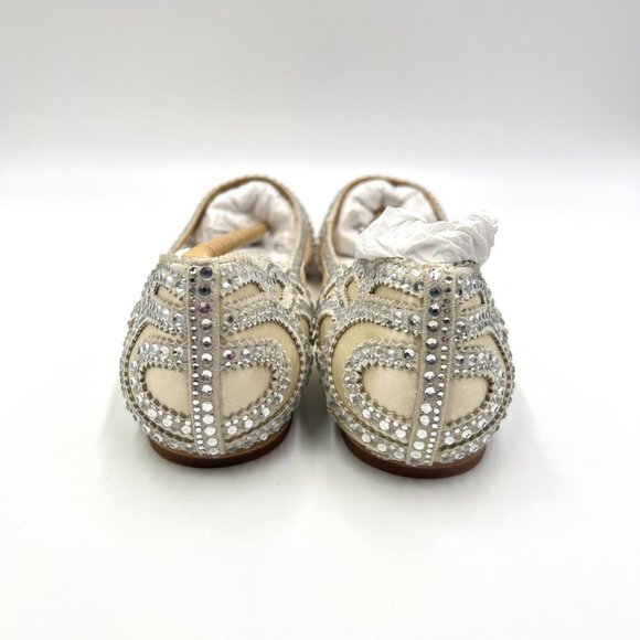 Badgley Mischka BHLDN Size 8 Gigi Point Toe Jeweled Ivory Ballet Flats Shoes - Picture 9 of 16